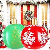 2 Pcs 22 Inch Inflatable Christmas Ornaments Large Inflatable Christmas Balls Outdoor Giant PVC Blow Up Xmas Ornaments Balls for Xmas Lawn Yard Garden Porch Front Door Holiday Decorations (Red, Green)