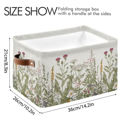 Image of Herbs Storage Basket Bin for Shelves Closet Botanical Foldable Fabric Storage Box Cube with Handles Kids Gifts Toys Cloth Shelf Basket Organizer for Bedroom Nursery Home Decorative