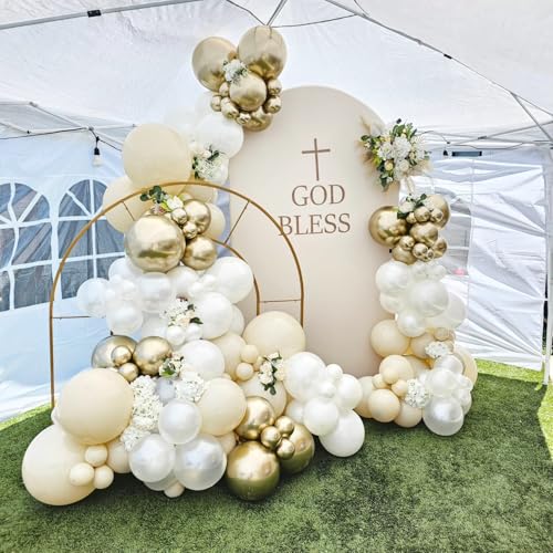 Image of First Communion Balloon Garland Kit 153Pcs, Baptism Balloon, White Sand Gold Nude Bautizo Balloons Arch Kit for First Holy Communion Baptism God Bless Christening Party Birthday Supplies