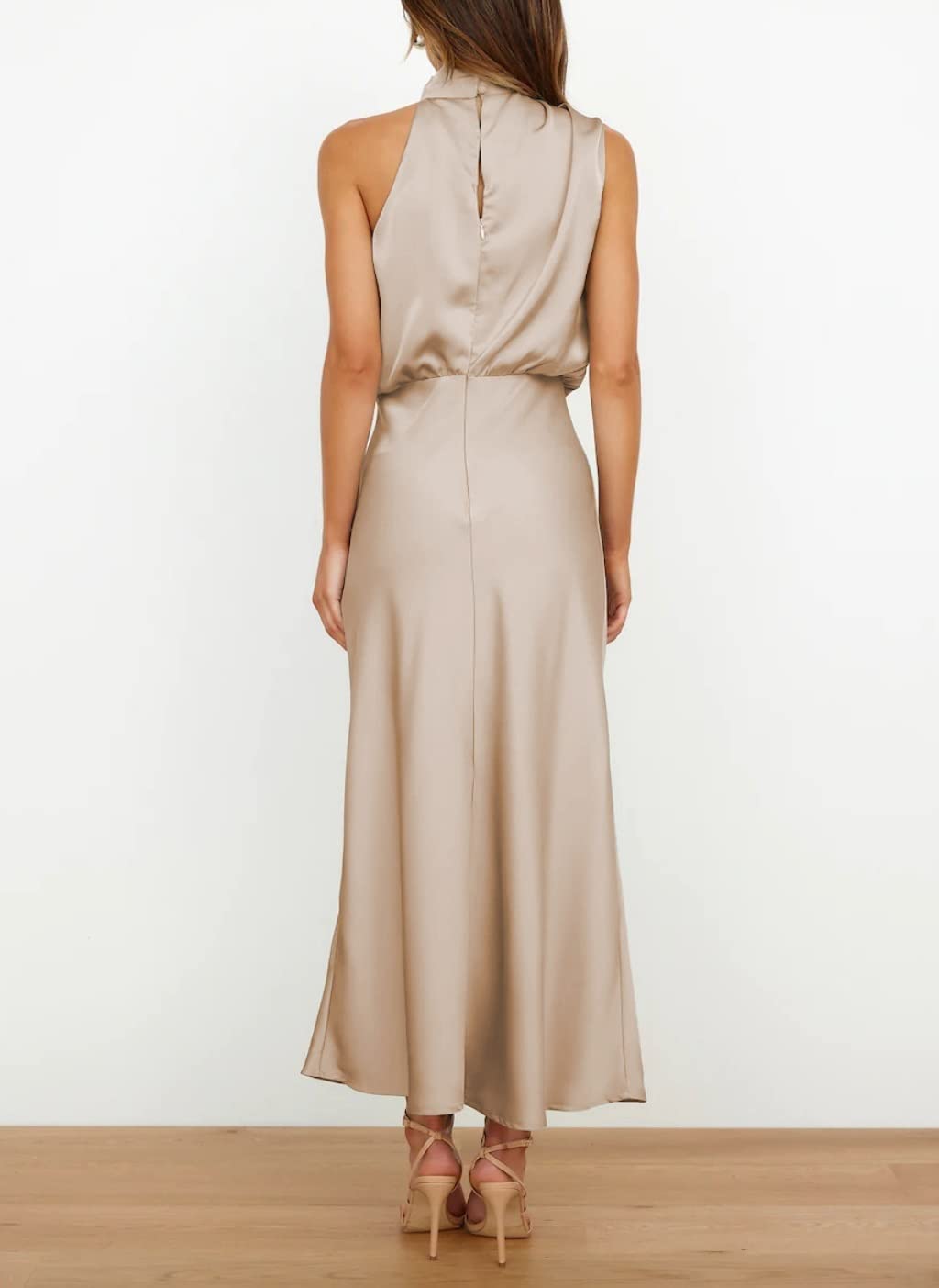 Amazon.com: GHAKKE Womens Mock Neck Satin Evening Gown Elastic High Waist  Wedding Guest Cocktail Elegant Formal Maxi Bridesmaid Dress (Color :  Apricot, Size : Small) : Clothing, Shoes & Jewelry