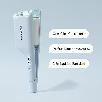 VODANA Professional Triple Flow Ceramic Hair Waver - Easy Beach Waves with Embedded Double Barrel Wave Iron. Experience Instant Heat, Long-Lasting Performance, and Quick Heat (1.6 inch, Creamy Blue)
