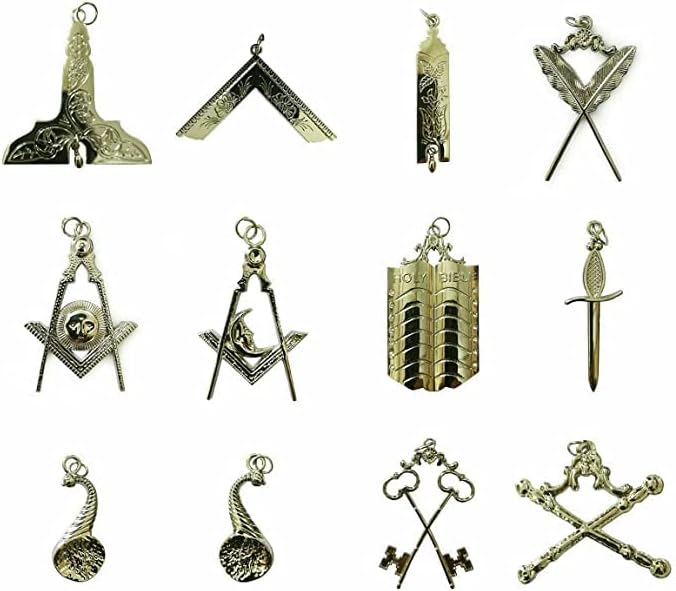 Masonic FREE MASON Blue Lodge Officer Collar Jewels Set of 12 Silver 3 INCH