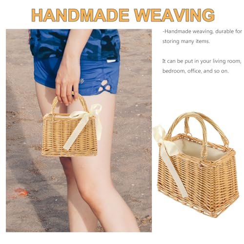 Bolso de mimbre tejido a mano Luxshiny, 9,05 x 6,29 x 5,11 pulgadas, tote ligero para flores, frutas, almacenamiento decorativo y uso en interiores y exteriores miniatura 4