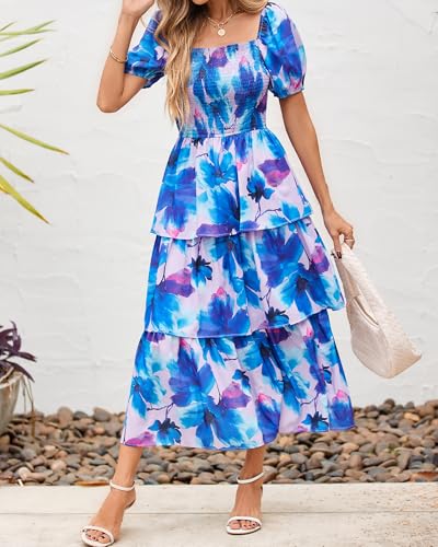 Image of BTFBM Womens Floral Smocked Summer Maxi Dresses