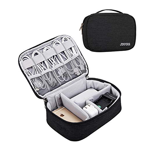JINFIRE Electronic Organizer Travel Universal Cable Organizer Electronics Accessories Cases for Cable, Charger, Phone, USB, SD Card, Black