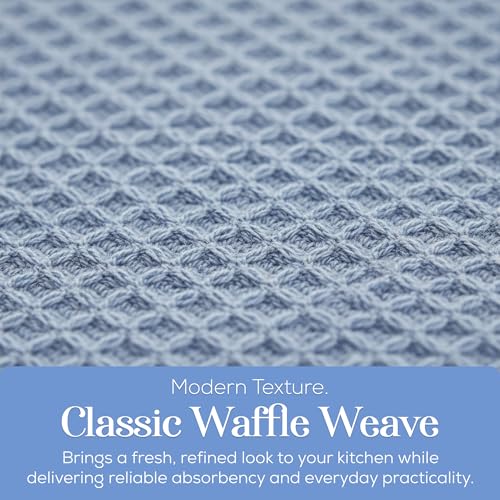 Image of Kitchen Towels Set of 4 Dish Towels Blue n White Waffle Weave Cotton Hand Towels, 18 x 28 Absorbent Kitchen Linens