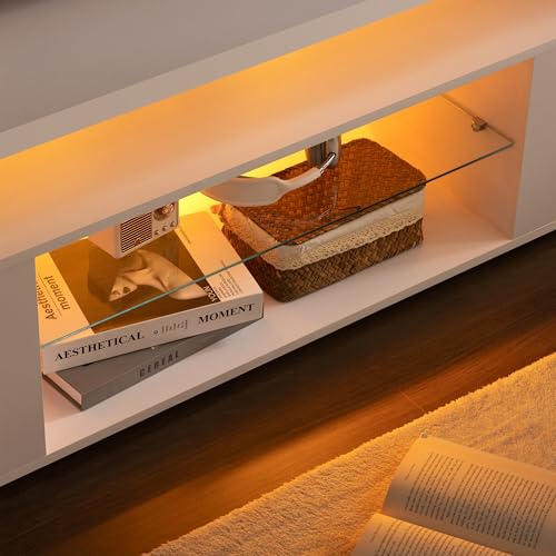 Image of Cubehom White TV Stand for 60 inch TV, LED Entertainment Center with Storage