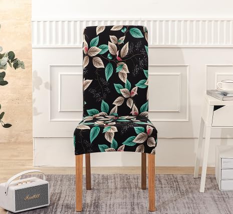 HZDHCLH Chair Covers Slipcovers 4/6 PCs Stretch Removable Washable Short Dining Chair Protector Cover Seat for Hotel,Dining Room,Ceremony (Leaves at Night,6 PCS) โ image 1
