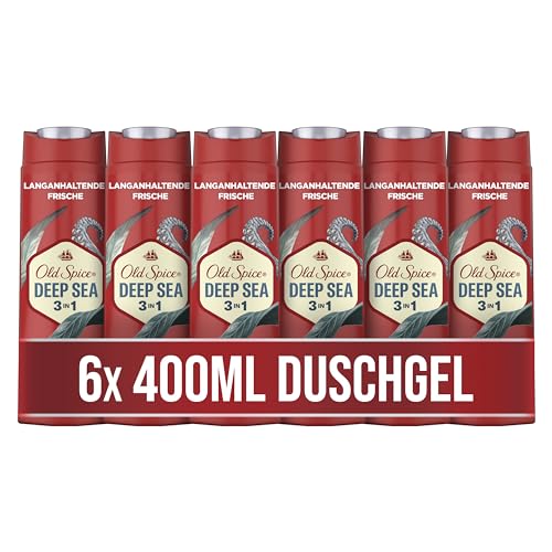 Old Spice Deep Sea Duschgel und Shampoo Für Männer 400 ml, 3-in-1 Körper-Haar-Gesichtsreinigung, Lang Anhaltend Frisch 6er Pack