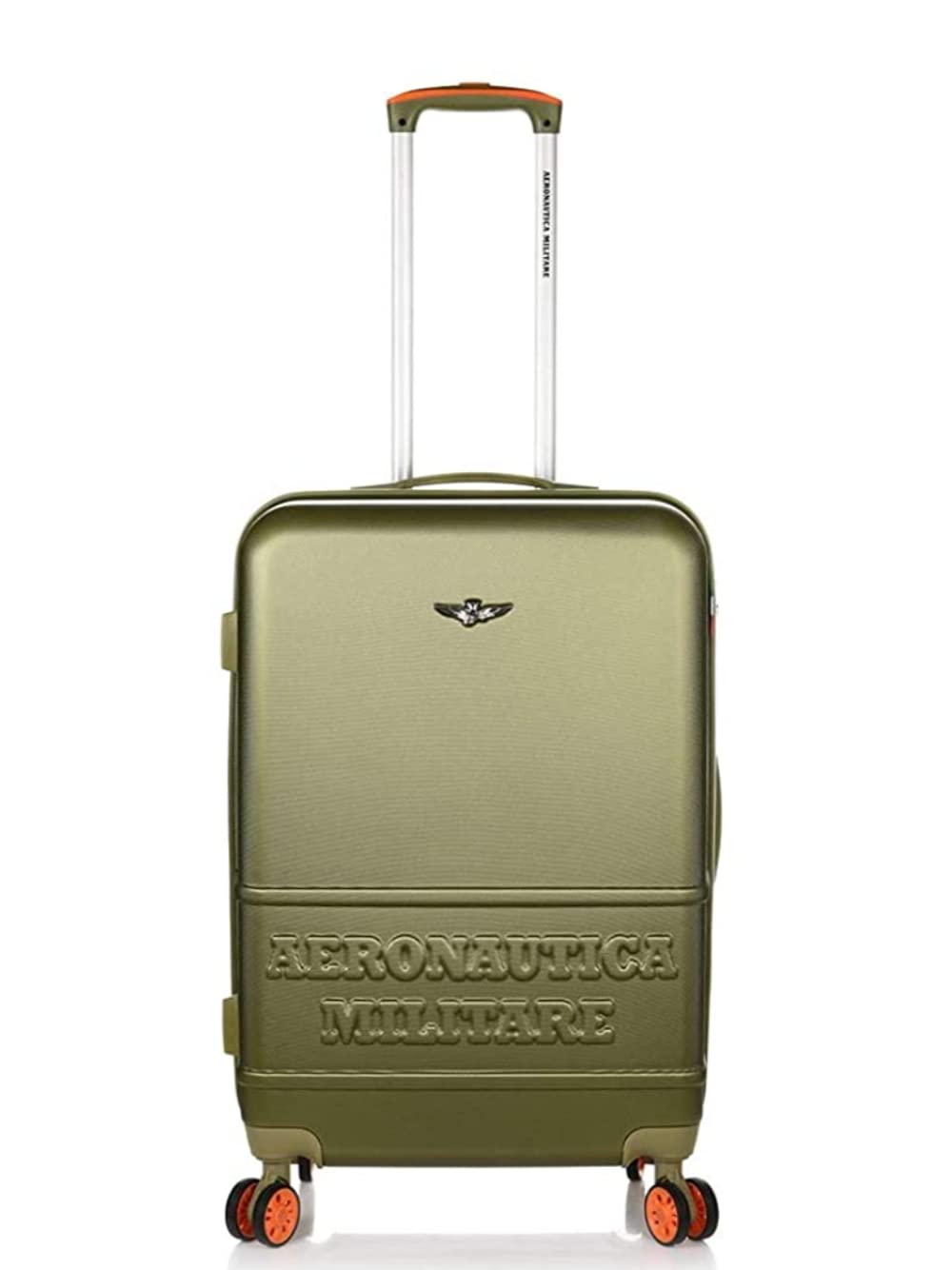 Aeronautica Militare Trolley rigido 4 ruote piroettanti organizzato con doppio scomparto, ferma abiti e divisorio a rete con zip, maniglia laterale e superiore. Chiusura TSA con combinazione. 77 x 51