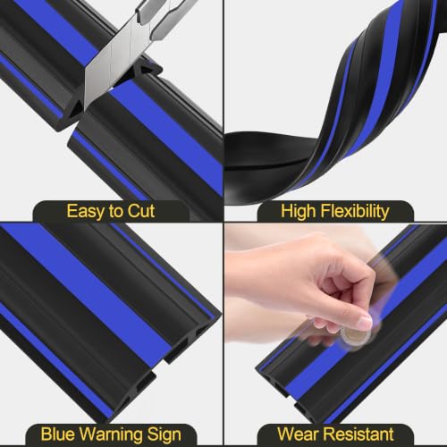 Image of MYFAMIREA 10FT Floor Cord Cover Heavy Duty Cord Cover for Wire on Floor | Outdoor Cable Covers Protector with 3 Channels, Extension PVC Wire Covers Hider Management for Home Office, Blue and Black