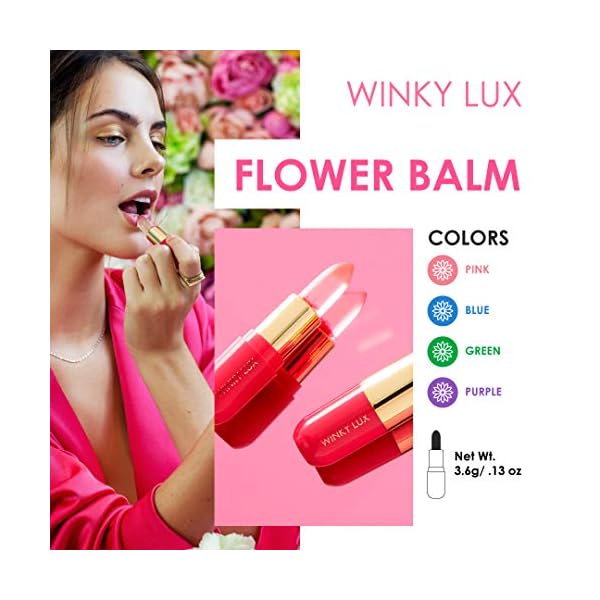 Winky Lux Flower Balm, pH Lip Balm, Color Changing Lipstick and Tinted Lip Balm Stain, Vegan & Cruelty Free Lip Balm, Hydrate & Plump, Sheer Pink Lipstick, Pink Flower