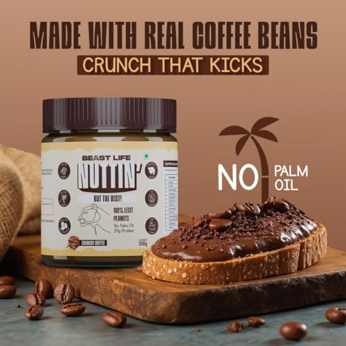 Image of BeastLife Crunchy Coffee Peanut Butter | 24.5 G Protein | 350 gm | 100% Peanuts, High Protein | Zero Palm Oil | Non‑GMO Nut Butter | Fitness-Friendly Spread | Zero Cholesterol
