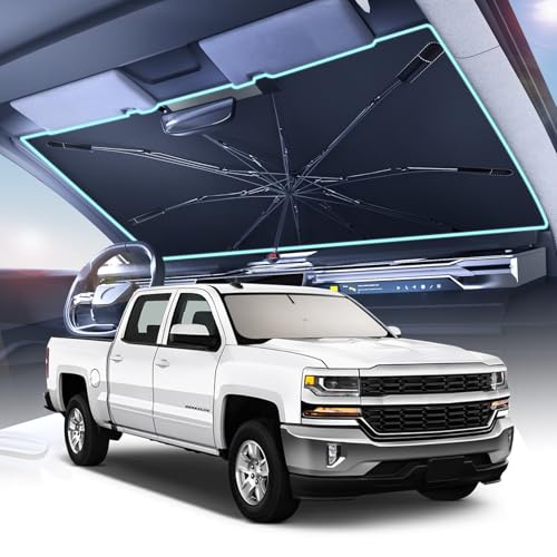 Image of [2026 Upgrade] Coverado Sunshade for Car Windshield, UPF80+ Full-Size Trucks /SUVs Windshield Sun Shade Blocks Heat & UV Rays, Thickened Vinyl Coating Keep Cool and Protect Interior, Foldable L 61x33