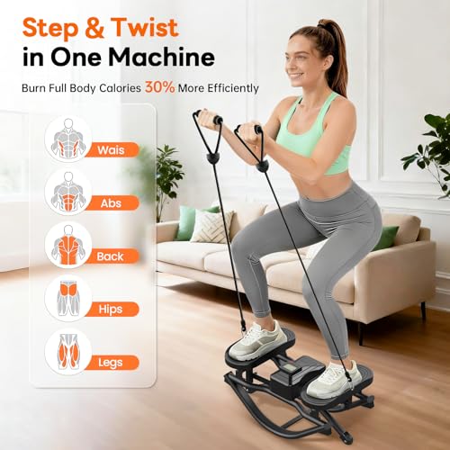 Image of HXD-ERGO Rock Stepper with Elastic Resistance Bands, Side-to-Side Lateral Rocking Motion, Digital Display & High-Capacity Design for Home Leg GluteWorkout
