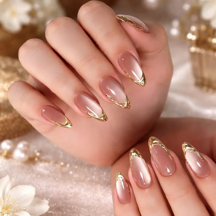Nude Cat Eye Press On Nails Gold Tip 24 PCS (64) | ReUsable Press On Nails-image-20