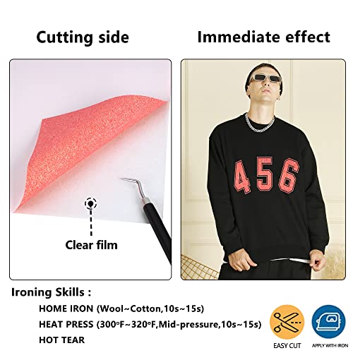 Image of RENLITONG Pink Red Iron on Vinyl - 12Inch by 5ft Roll HTV Heat Transfer Vinyl for T-Shirt HTV Rolls for All Cutter Machine - Easy to Cut & Weed for Heat Transfer Design