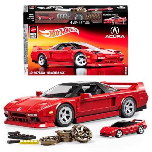 Image of Mattel Brick Shop Hot Wheels Elite Series Building Kit '90 Acura NSX with 876 Pieces, Realistic Details and Individual Stickers, for Collectors and Children Aged 10 Years and Above, JFT17
