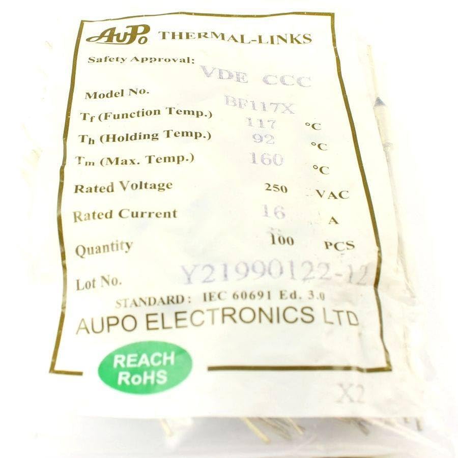 10 Pcs Thermal Fuse Cutoff TF 117 Degree 250V 16A BF117X