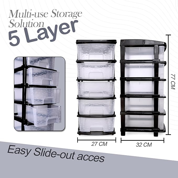 Image of KITCHIVO Plastic Modular Drawer Storage Chest Of Drawers Organizer Storage Box, Large Stomo Racks For Multipurpose Anti-slip Shoes Organizers (Transparent, 5 Layer)