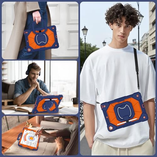 Image of WESOROL Case for iPad 9th /8th /7th Generation 10.2 Inch iPad 9th Generation Case with Screen Protector Rotating Stand Pencil Holder Heavy Duty Shockproof Cover for 9th Gen iPad Case,Navy Orange