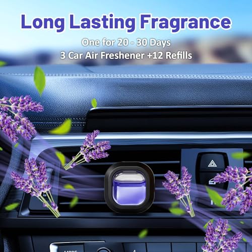Image of STRN Car Air Freshener, 12 Refills + 3 Square Vent Clips, 5 New Car & 5 Sea Breeze & 5 Lavender Scents, Long Lasting Air Fresheners Car Accessories Fragrance, Each Up to 20-30 Days