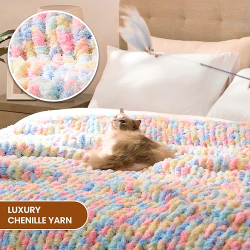 Image of L'AGRATY Chunky Knit Throw Blanket for Couch, 60 x 80 Inches, Rainbow
