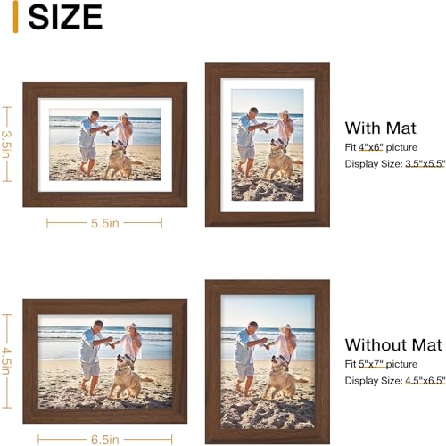 decorUhome 5x7 Picture Frame, Display Pictures 4x6 with Mat or 5x7 without Mat, Wall & Tabletop Display Photo Frame, Brown, 1 Pack