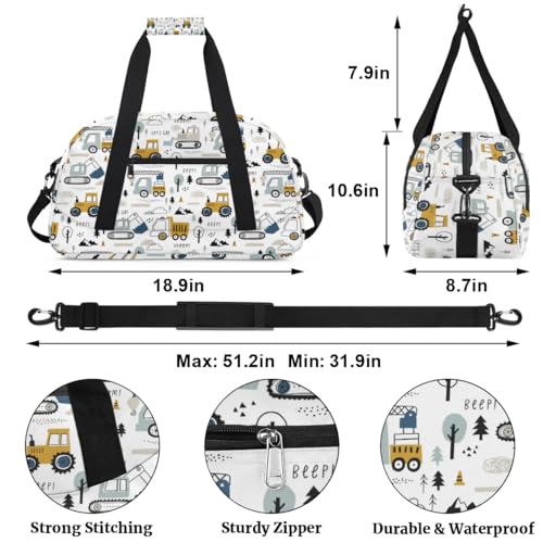 Cartoon Truck Duffle Bags for Kids,Waterproof Sports Gym Bag,Travel Weekender Overnight Bag,Foldable Gymnastics Work Out Bags Portable Gymnastics Sleepover Bags Lightweight Sports Duffel Bags3