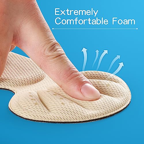 Image of Adhesive Back of Heel Cushion Pads, Heel Grips Inserts for Too Big Loose Shoes,4pcs-Beige+4pcs-Beige
