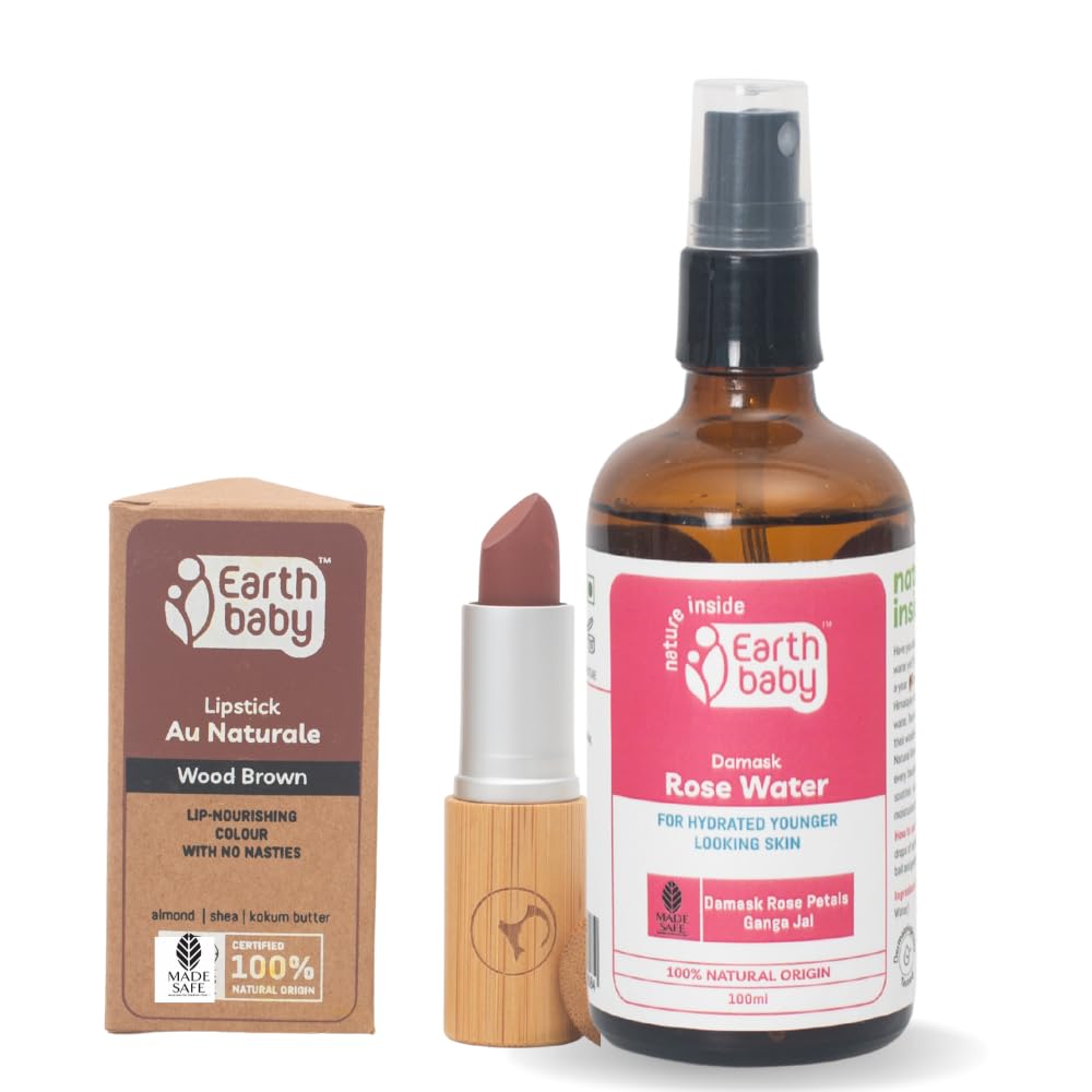 Earthbaby Lipstick Au Naturale, Wood Brown, Certified 100% Natural Origin, Pretty Without The Poison & Damask Rose Water 100ml Combo-image-5