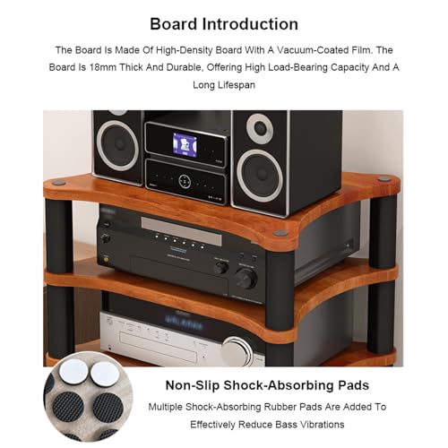 Mueble de Madera HiFi Negro de 1 Nivel con Patas Amortiguadoras para CD y Receptor 3