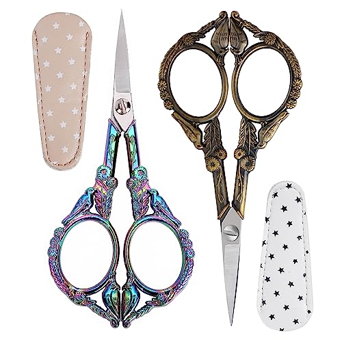 Crochet Scissors with Cover – Vintage Small Embroidery Scissors, Sharp Sewing Scissors for Yarn Thread Craft Needlework, Pretty Gift for Crocheter Quilter, 4.6 Inch 2 Pack