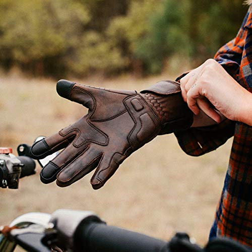 Indie Ridge Premium Leather Motorcycle Gloves (Brown) Full Gauntlet With Mobile Phone Touchscreen (X-Large) #TOP4