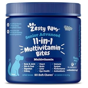 Zesty Paws Senior Dog Multivitamin Treats – Glucosamine for Dogs + Digestive Enzymes & Probiotics – Grain Free Dog Vitamins for Skin & Coat + Immune Health Chicken – Advanced – 90ct