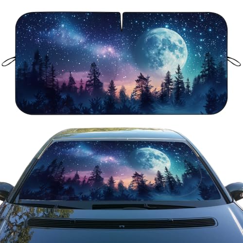 Beautiful Moon Phase Car Windshield Sun Shade Colorful Galaxy Heatshield Front Window Car Sun ​Shade Windshield Blocks UV Rays Sun Visor Protector for Car Sedan Truck SUV Accessories 59" L x 31.5" W