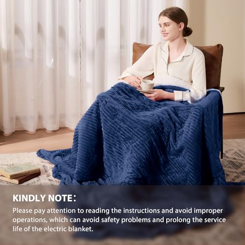 Image of Homemate Heated Blanket Electric Throw - 50 inchx60 inch Heating Blanket Throw 1 /2 /4 /6 /8 Hours Auto-Off 10 Heat Levels Over-Heat Protection Soft Flannel Sherpa ETL Certification