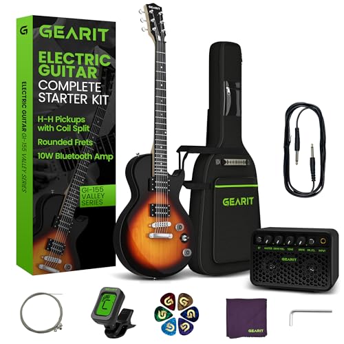 GEARit Electric Guitar Beginner Kits Electric Guitar Kit with Amp 39 Inch with 10W Bluetooth Amplifier Dual Humbucker Pickups with Coil Split Gig Bag Tuner Strap Picks & Extra Strings(Tobacco Burst)