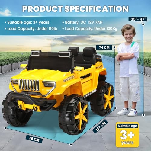 Image of Driving EV Cars for 1, 2, 3, 4, 5, 6 Years | Remote + Steering + Mobile App Control | Kids Jeeps (Thar Jumbo Size Jeep [1-8 Year Kids], Yellow)