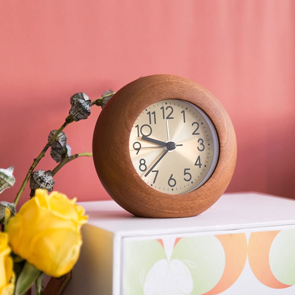 Vintage ronde houten tafel bureauklok hout stille housewarming niet-tikkende mute voor woonkamer slaapkamer desktop kantoor thuis(12cm in diameter