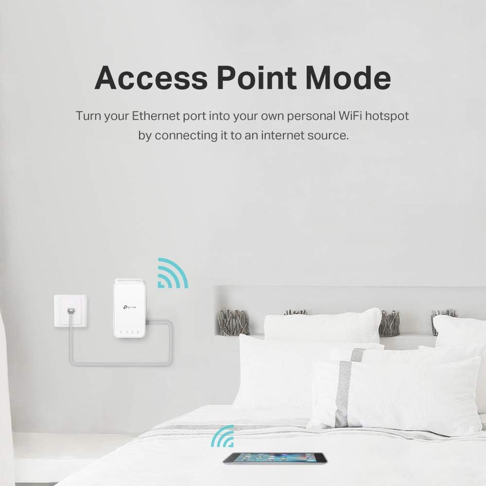 Image showing the TP-Link RE230 in Access Point Mode, connected to an internet source and broadcasting Wi-Fi.
