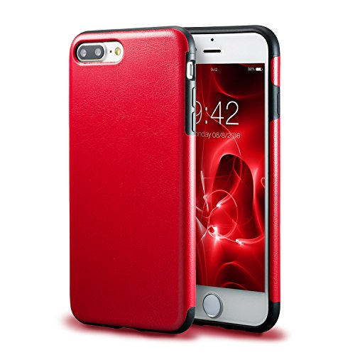 technext020 iPhone 7 Plus Red Leather Case/iPhone 8 Plus Red Leather Case, Ultra Slim Fit Artificial PU Synthetic Leather Case Shock Resistance Protective Cover for iPhone 7 Plus/iPhone 8 Plus Red