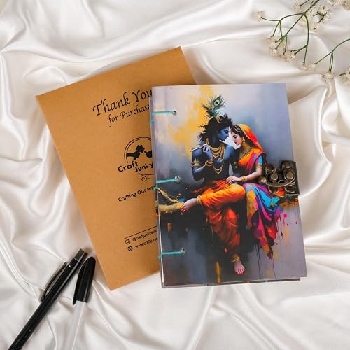 Image of CRAFT JUNKY Journal Diary with Handcrafted Box, 5 x 7 Inch Special Binding Unruled Lock Diary for Girls, Art Book with Aesthetic Print Sketch Book for Artists, 200 Acid-Free Pages A5 (KRISHNA)