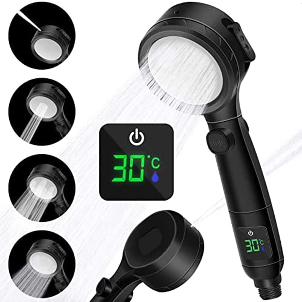 Umweltfreundlicher Wassersparender R-Duschkopf – 4 Sprühstöße M & digitale Temperaturanzeige – SK-Silber-Design für moderne Badezimmer