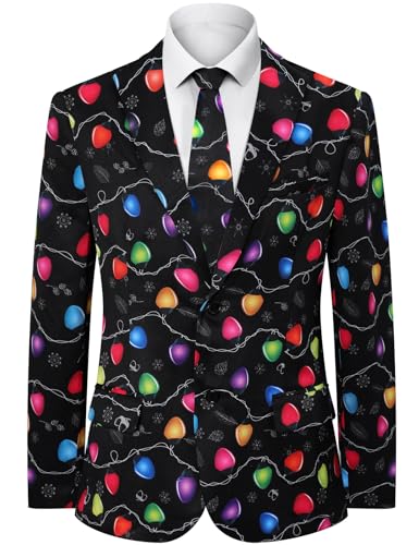 Fashonal Christmas Suit Mens Light Up Blazer & Tie Lights XL