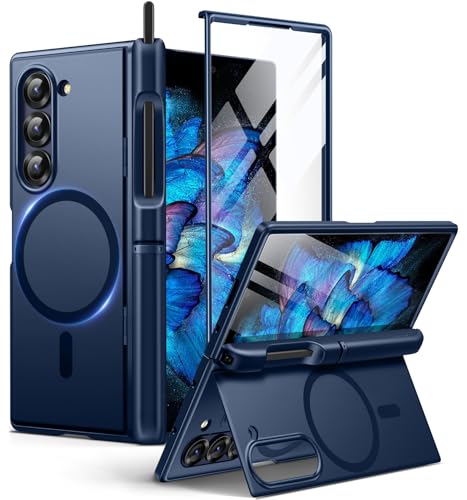 Image of BERFY for Z Fold 6 Case with Screen Protector, [Compatible with MagSafe] Built-in Kickstand & S Pen Slot & Hinge Protection, Full Body Shockproof Phone Case for Samsung Galaxy Z Fold 6, Blue