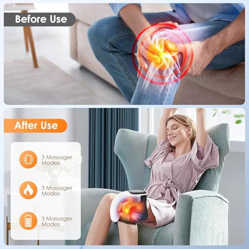 Masajeador eléctrico recargable para rodilla con terapia de vibración y calor para alivio del dolor articular y recuperación física miniatura 3