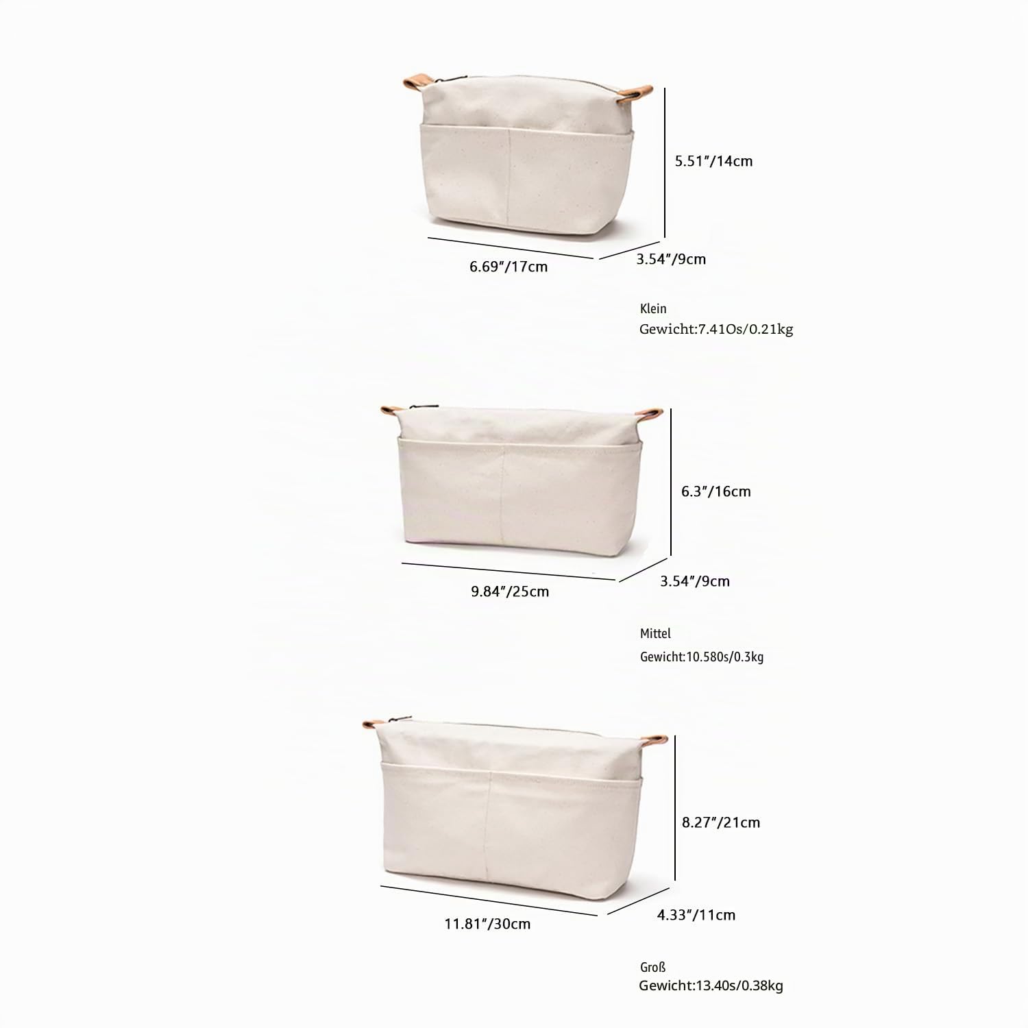 Interne Segeltuchtasche mit Reißverschluss, mittlere Handtasche, Innentasche, multifunktionale Kosmetiktasche (Beige,S)