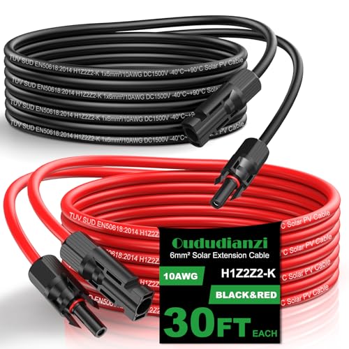 Oududianzi Solar Extension Cable 30Ft 10AWG, Solar Wire, 10 Gauge Tinned Copper PV Wire, Solar Panel...