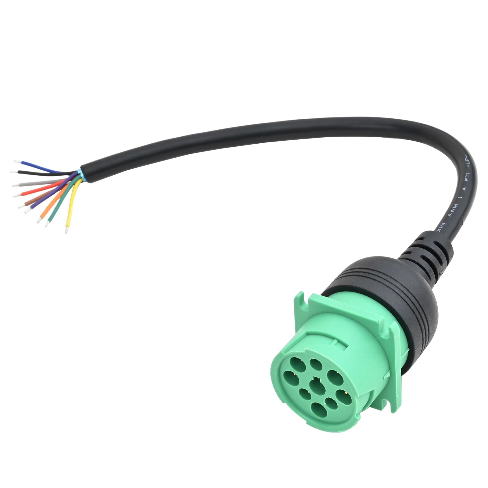 OLLGEN 30cm/12 9P J1939 Female Adapter DIY 9 Pin to Open End Pigtail Cable (1ft Green Female Pigtail)